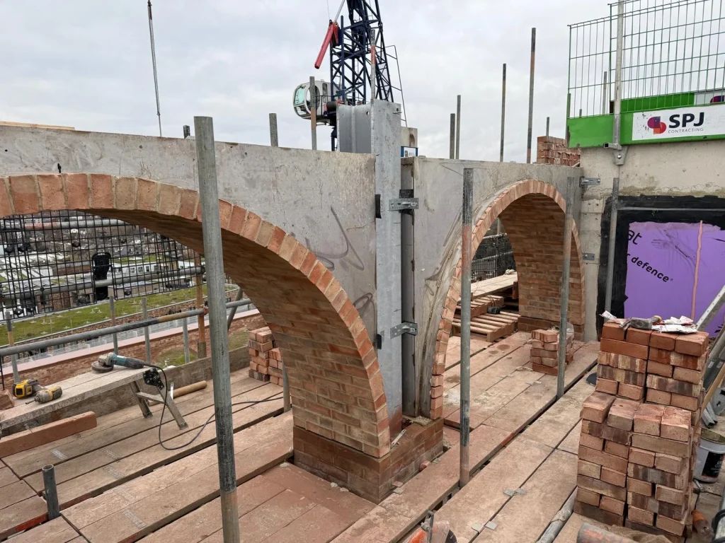 concrete brick arch lintel during construction